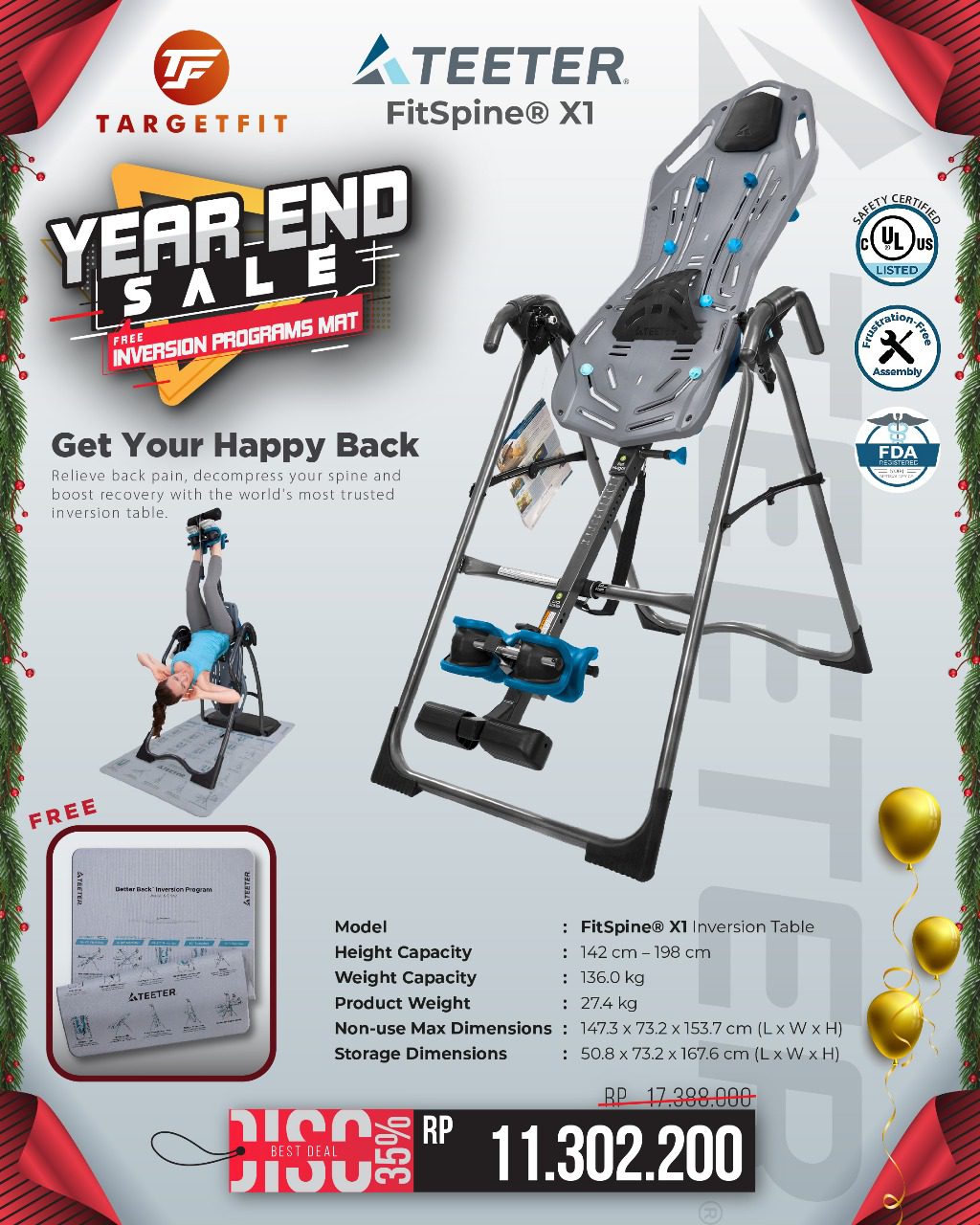 Teeter X1 Fitspine Inversion Table Year End Sale