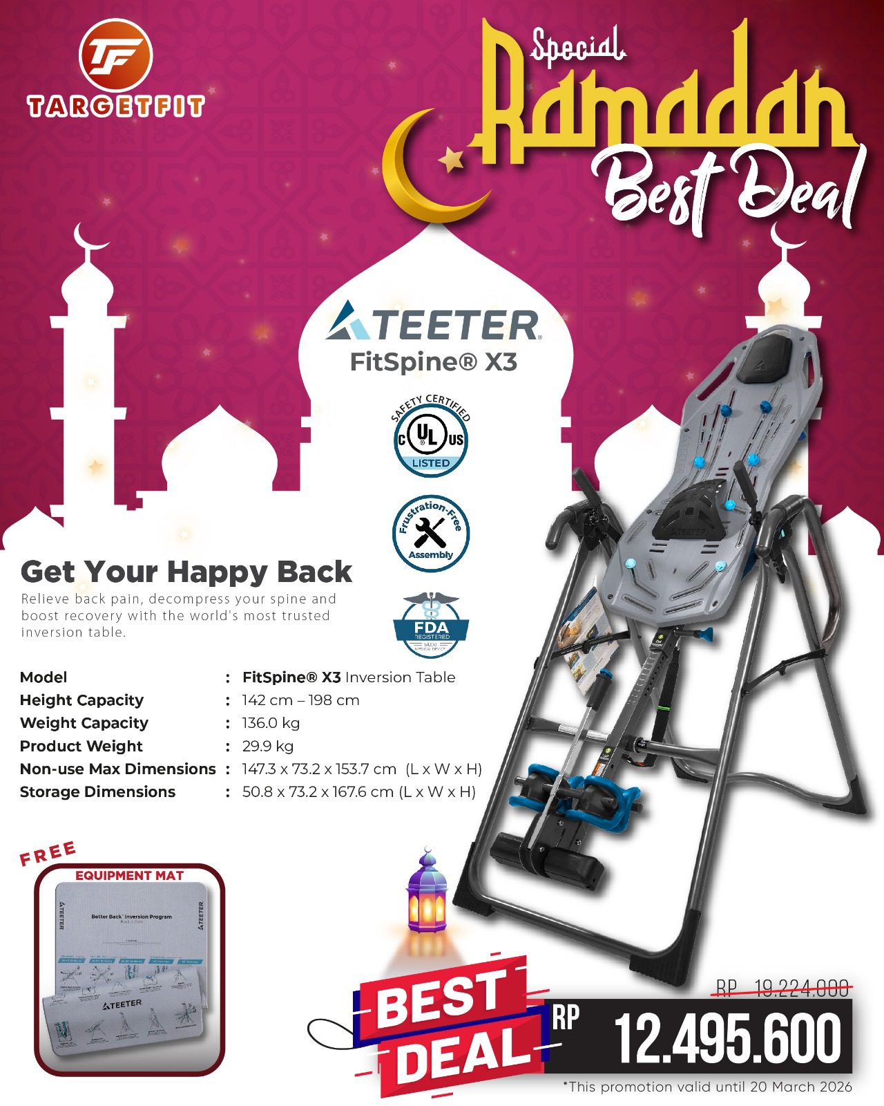 Teeter X3A Fitspine Inversion Table Ramadhan Sale